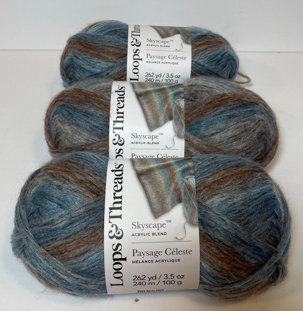 Loops & Threads Skyscape Acrylic Yarn 3 Skeins-10.5 oz. Blue & Cream-Colored